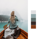 kayaking on beautiful lake color palette